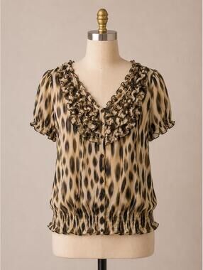 East 5th Sheer Animal Print Ruffle Blouse